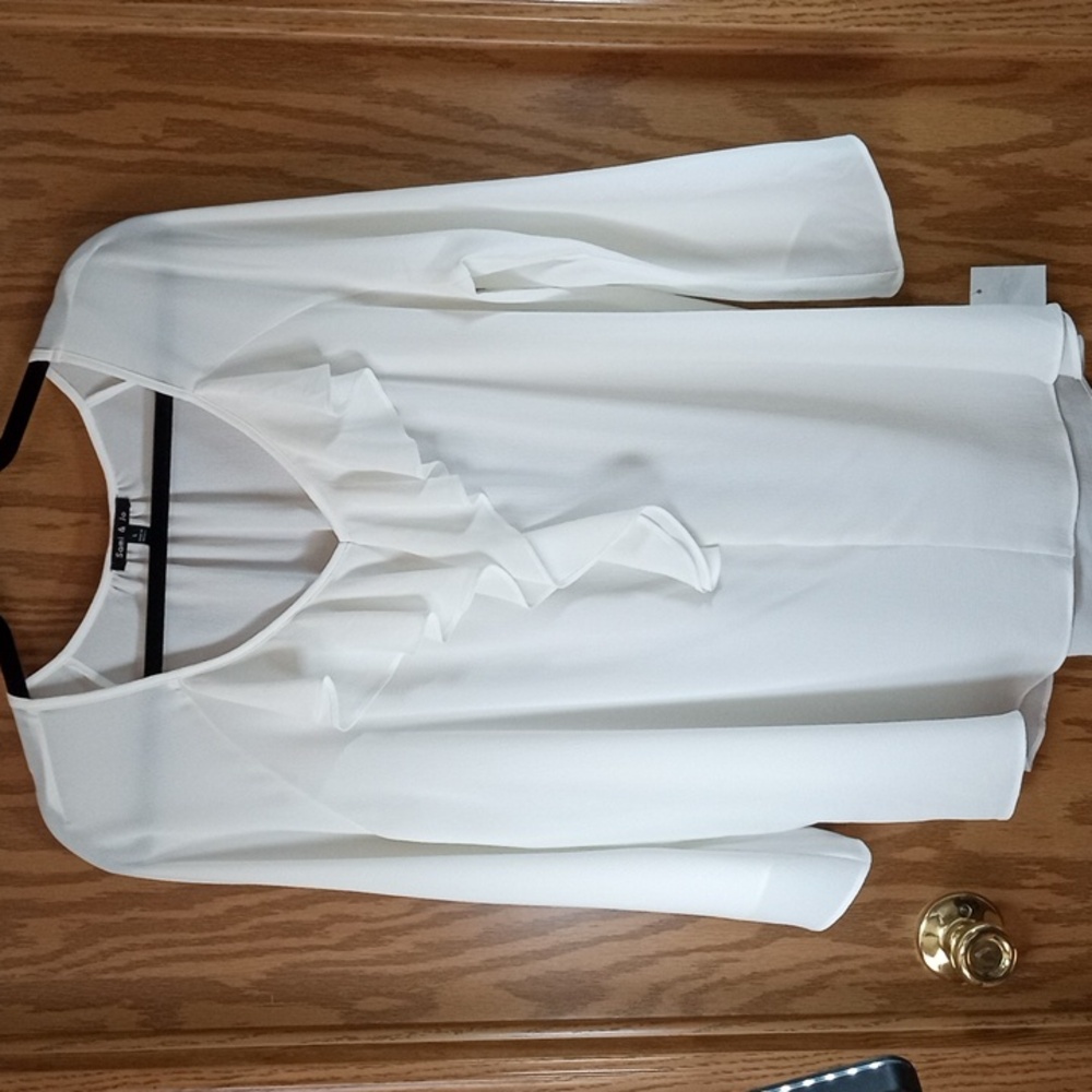 Sami & Jo, Ruffle Front, Feminine, Bell 3/4 Sleeves, Office, Church, Da…